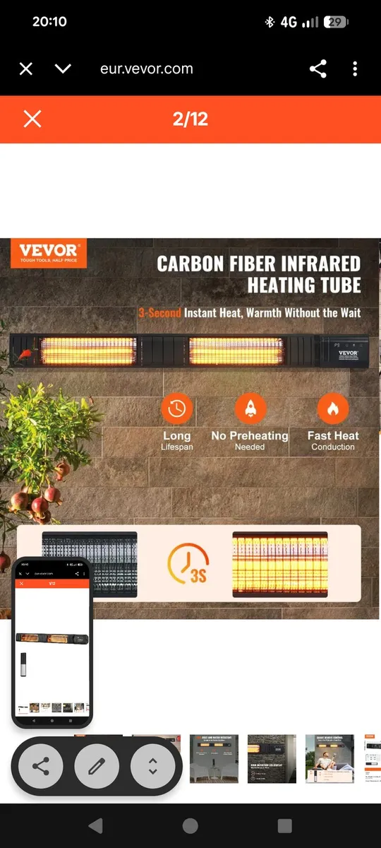 VEVOR Infrared Heater, 3000W Remote Control Electr - Image 1