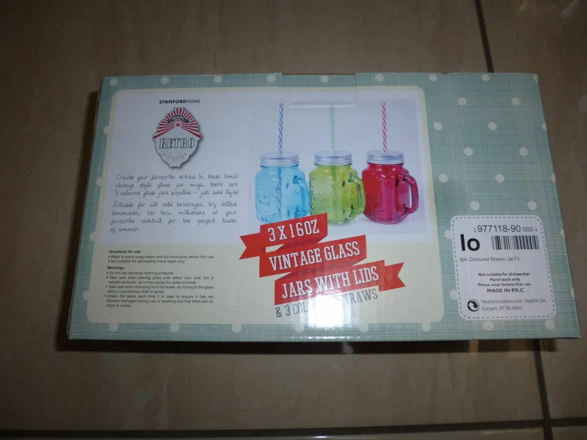 Vintage Glass Jars with Lids / Straws - Image 1