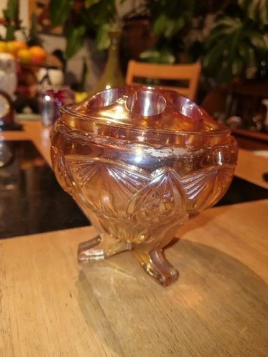 Art Deco Amber Glass Flower Bowl - Image 1