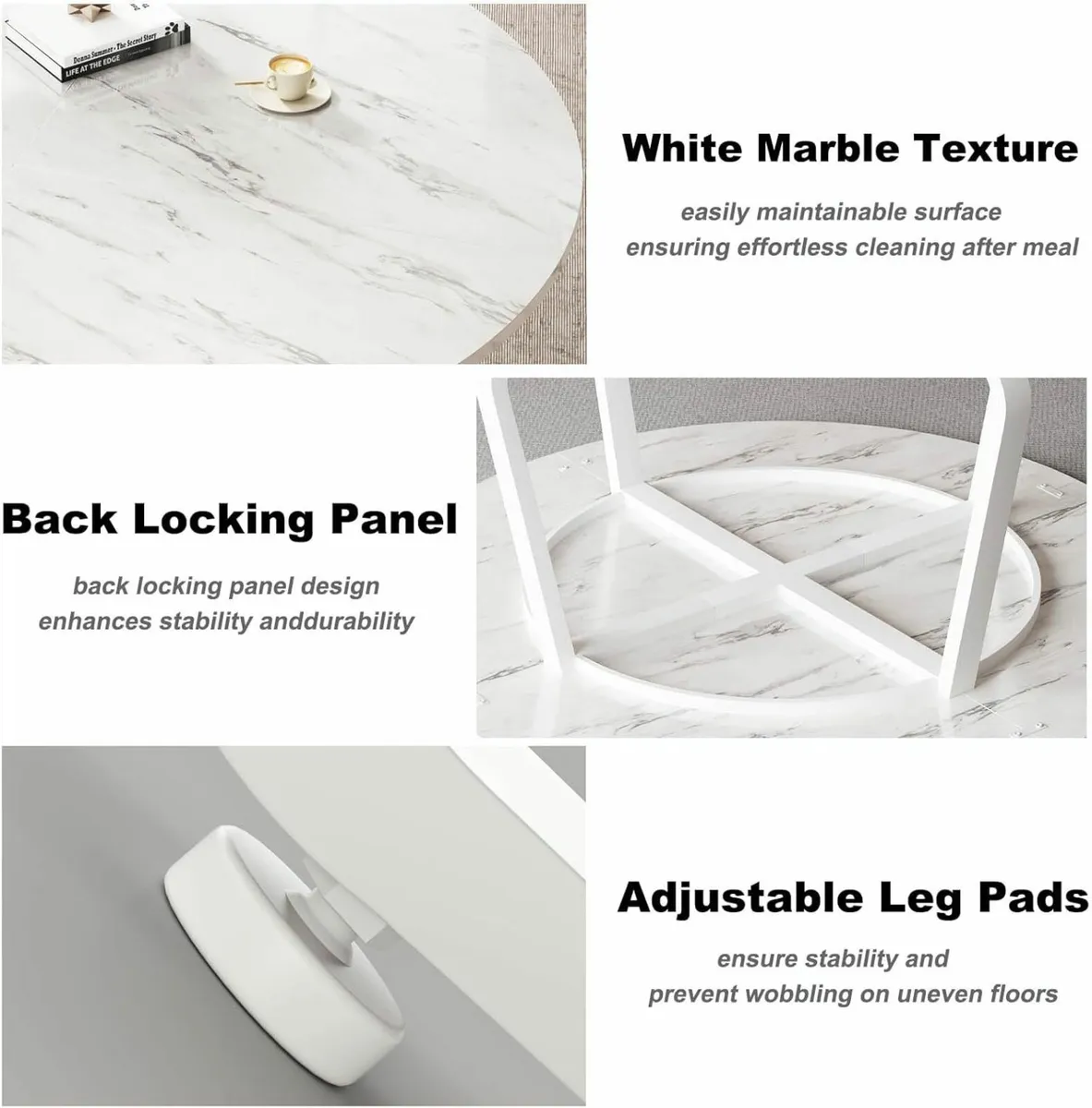 White Faux Marble Round Dining Circle Dining Desk - Image 3