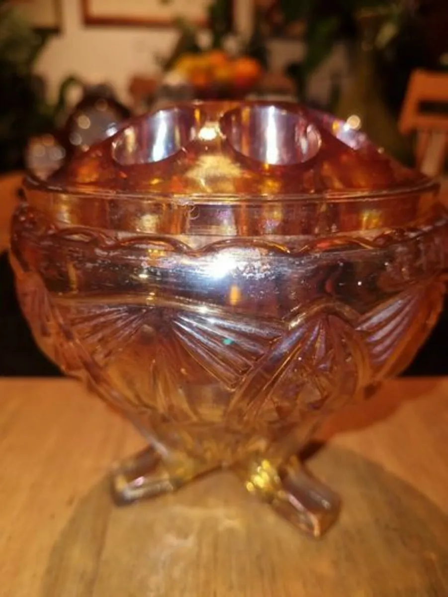 Art Deco Amber Glass Flower Bowl - Image 3