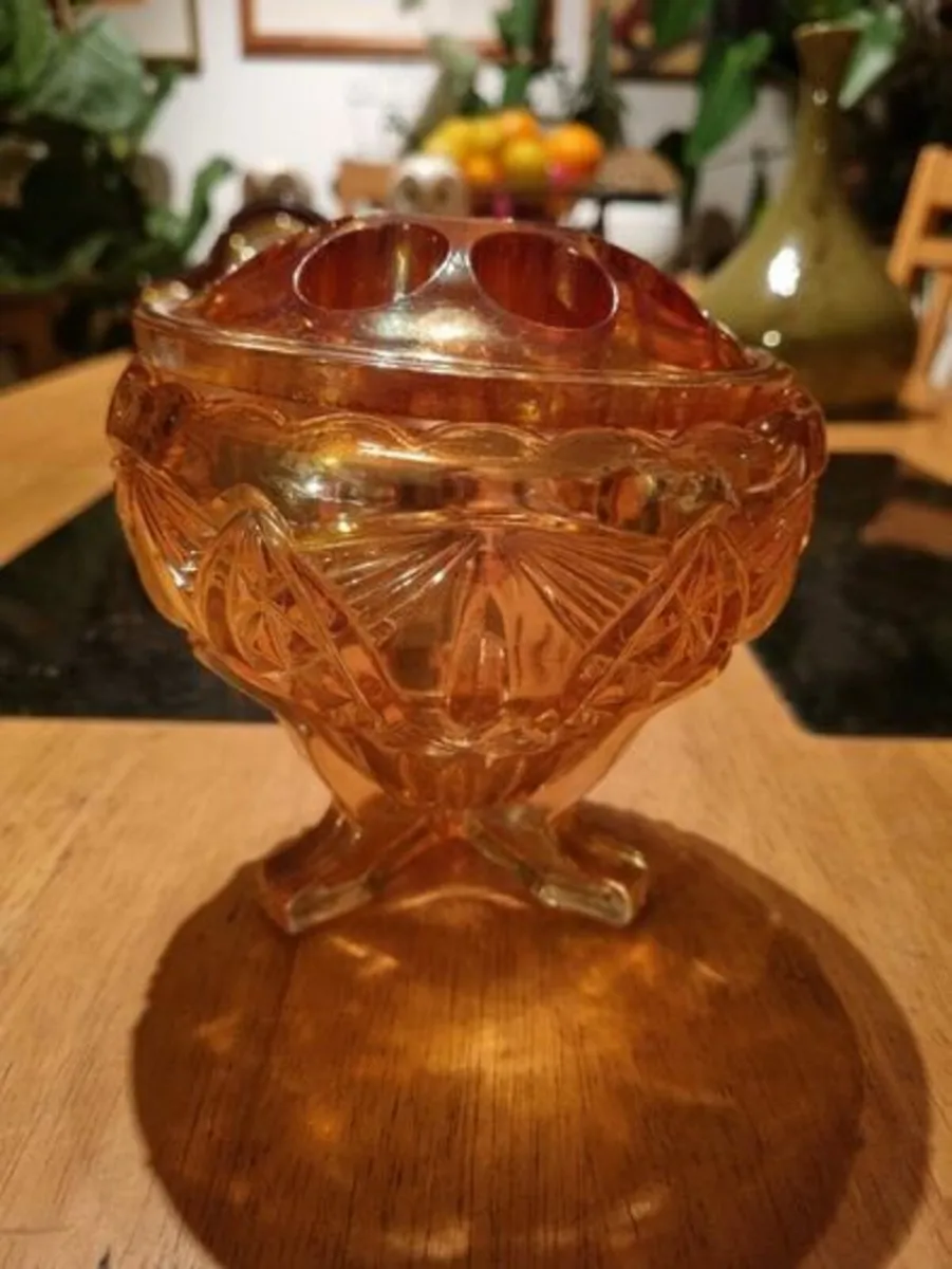 Art Deco Amber Glass Flower Bowl - Image 4