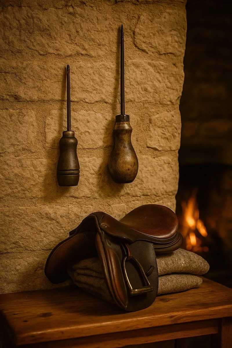 antique vintage LEATHER TOOLS horse cottage pub - Image 1