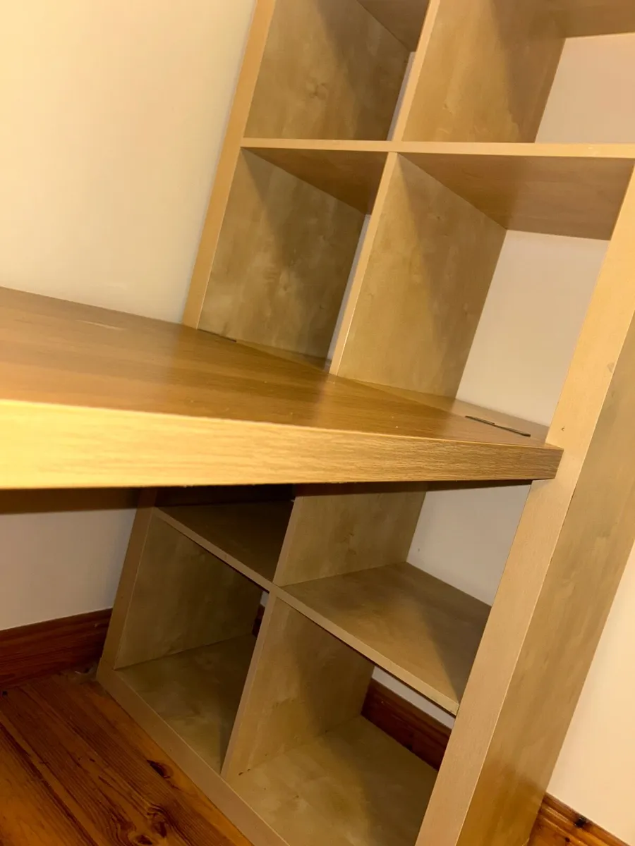 Brown IKEA Desk with 8 Bookshelf Compartments - Image 2
