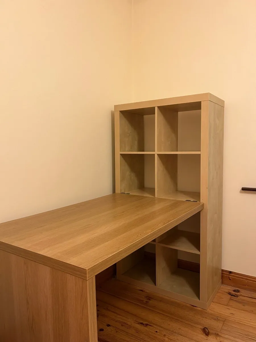 Brown IKEA Desk with 8 Bookshelf Compartments - Image 3