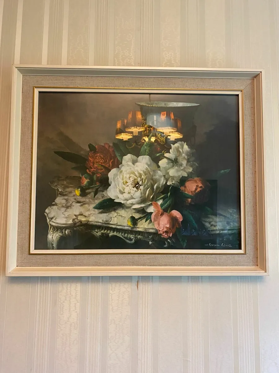 Large Floral Picture with Cream Frame - Image 1