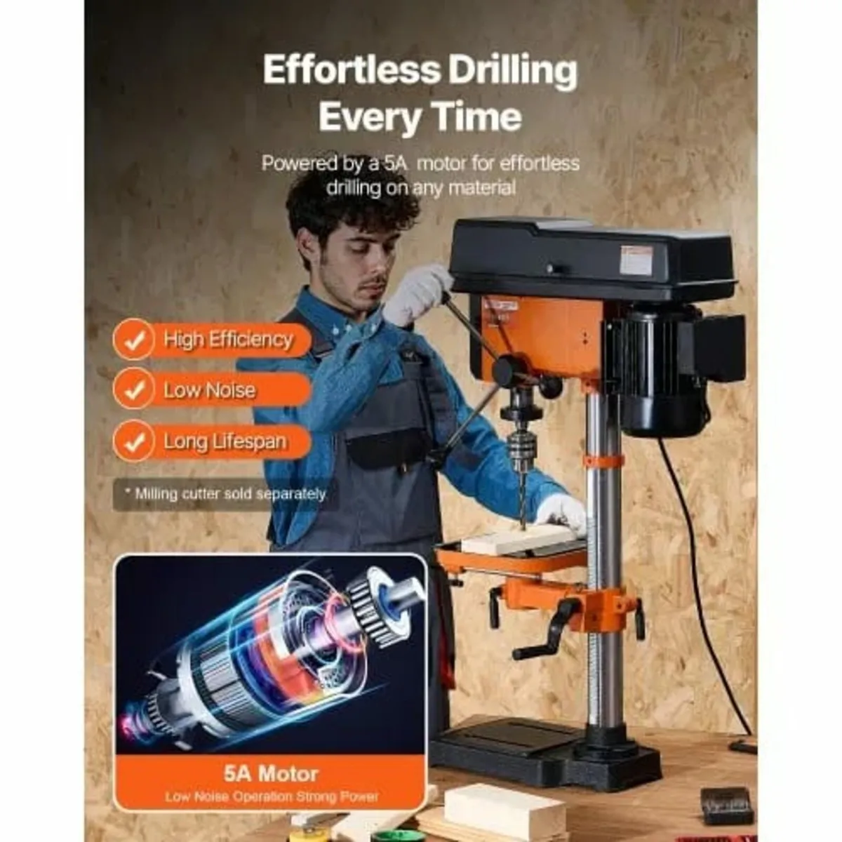 750W Bench Drill Press, 440-2580RPM Continuously V - Image 2