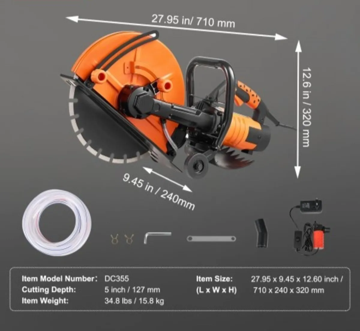 14"/35.6 cm Electric Concrete Saw Wet/Dry Saw Cutt - Image 3