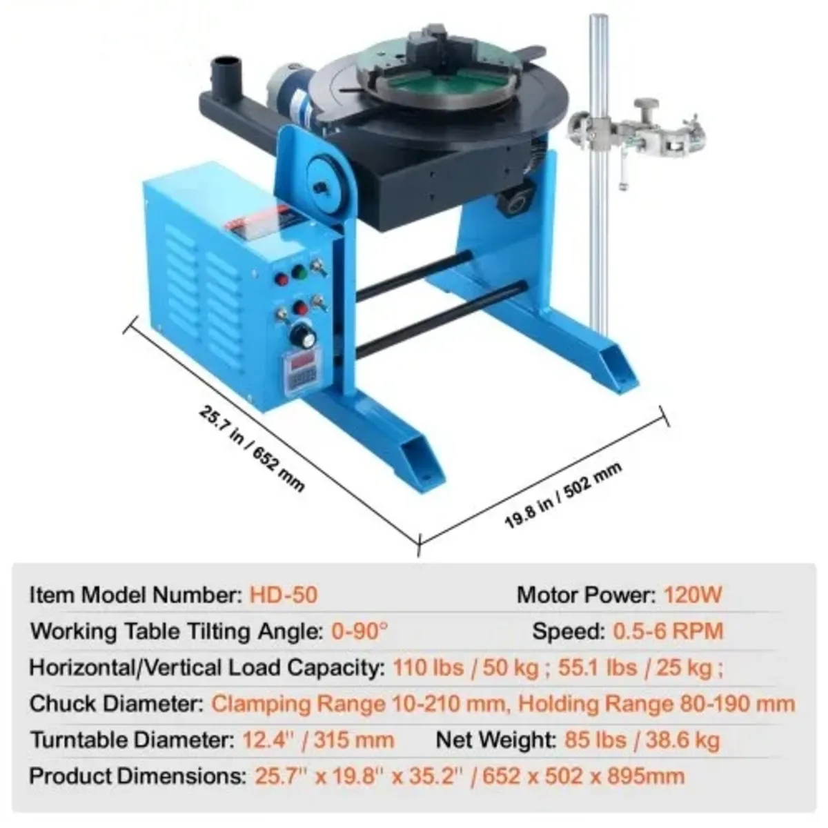 Rotary Welding Positioner 50KG, 0-90° Welding Posi - Image 3