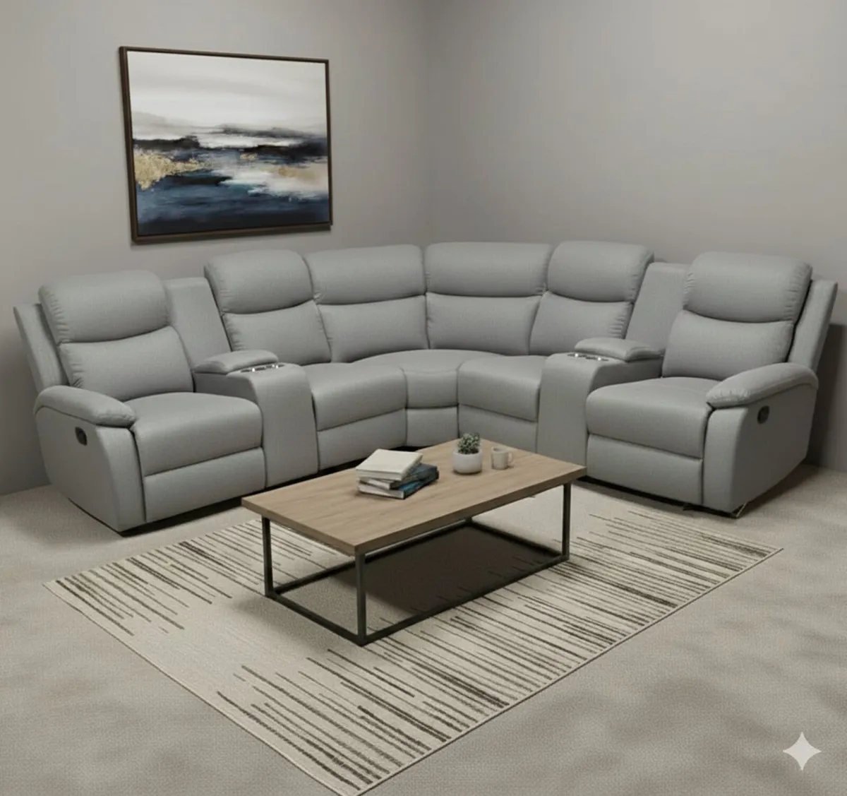 New Stanley Grey Fabric Corner Recliner Sofa - Image 1