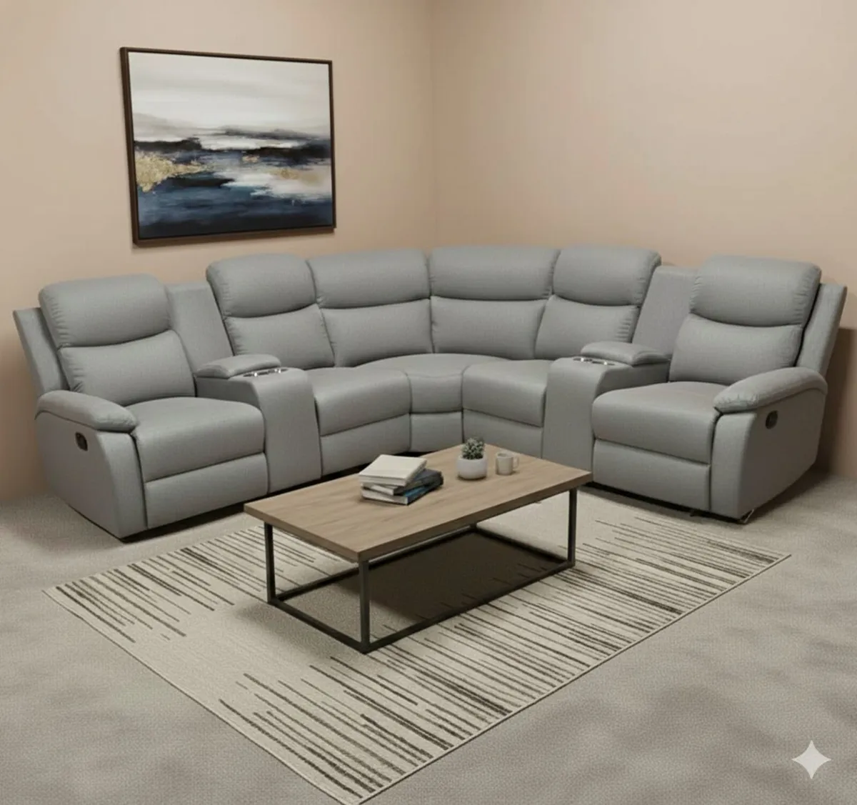 New Stanley Grey Fabric Corner Recliner Sofa - Image 1