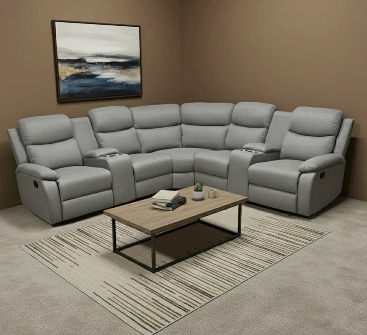 New Stanley Grey Fabric Corner Recliner Sofa - Image 1