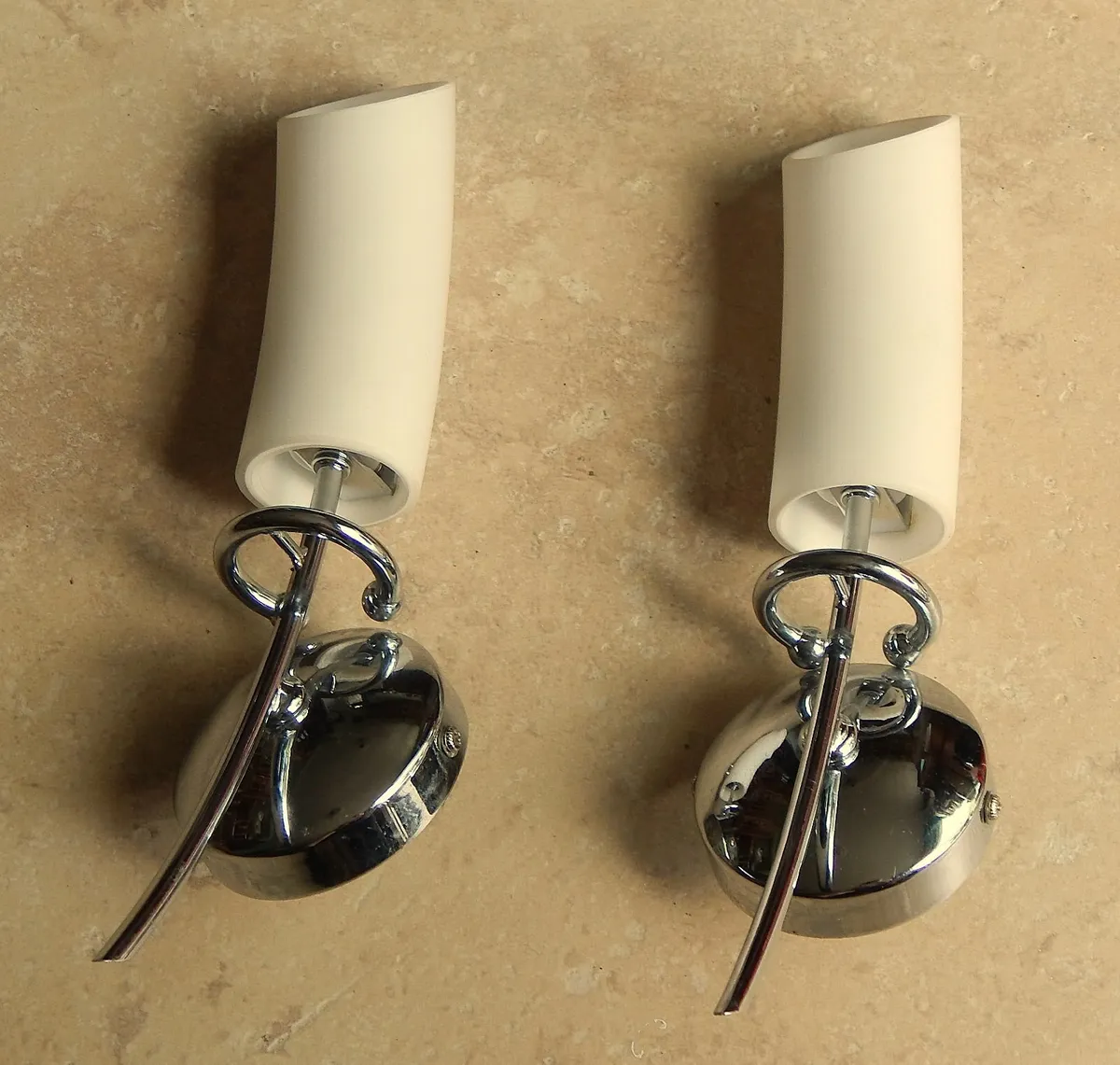 Pair of Chrome & Glass Wall Lights - Image 1