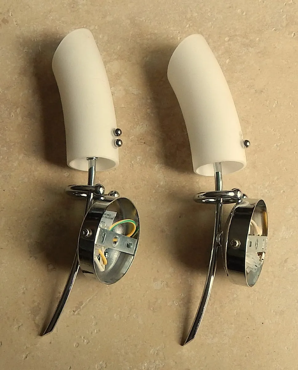 Pair of Chrome & Glass Wall Lights - Image 2
