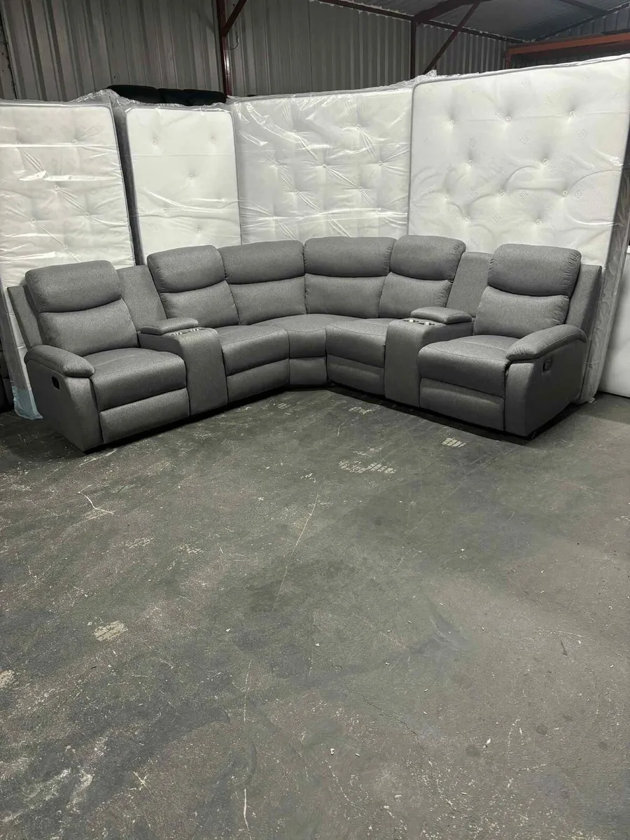 New Stanley Grey Fabric Corner Recliner Sofa - Image 1