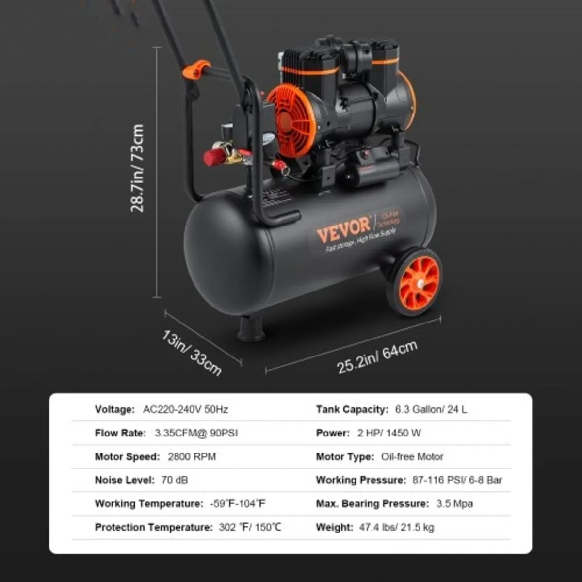 Air Compressor 23.8 L 1450W 3.35 CFM@ 90PSI 70 dB - Image 3