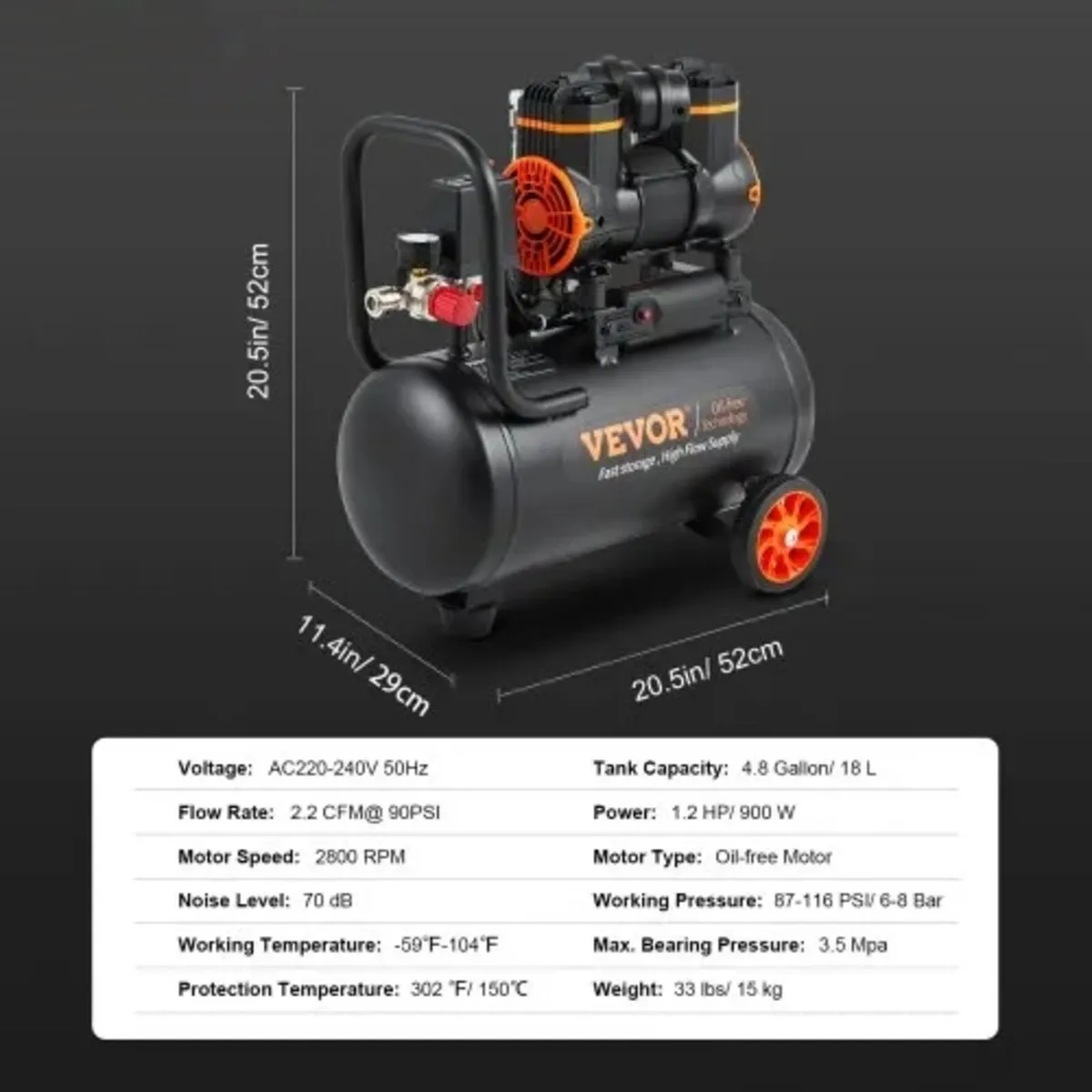 Air Compressor 18.2 L 900W 2.2 CFM@ 90PSI 70 dB Ul - Image 4