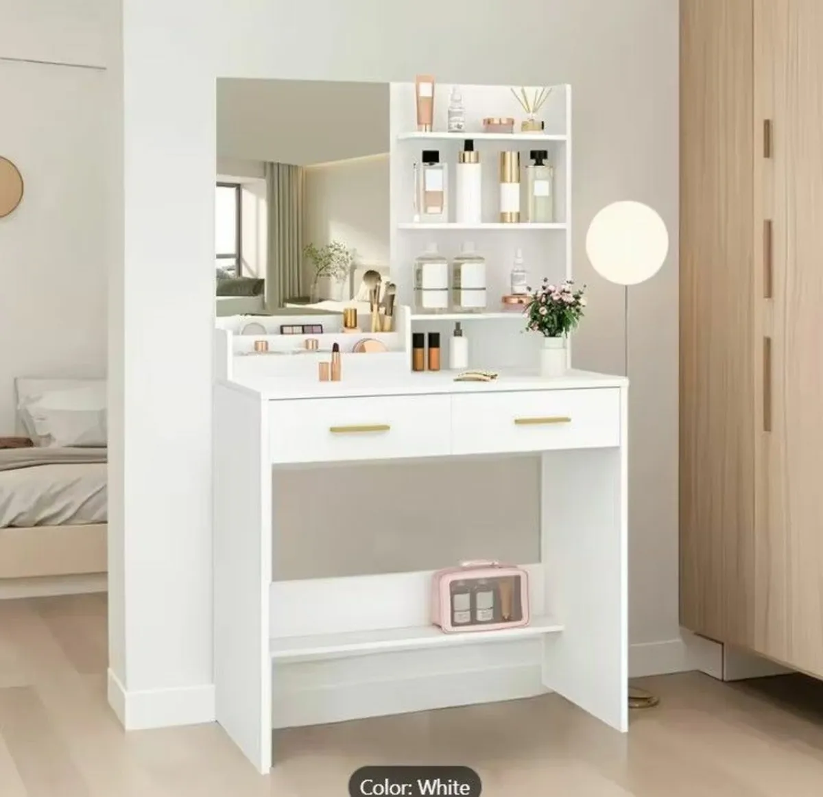 Dressing table white with gold handles - Image 1
