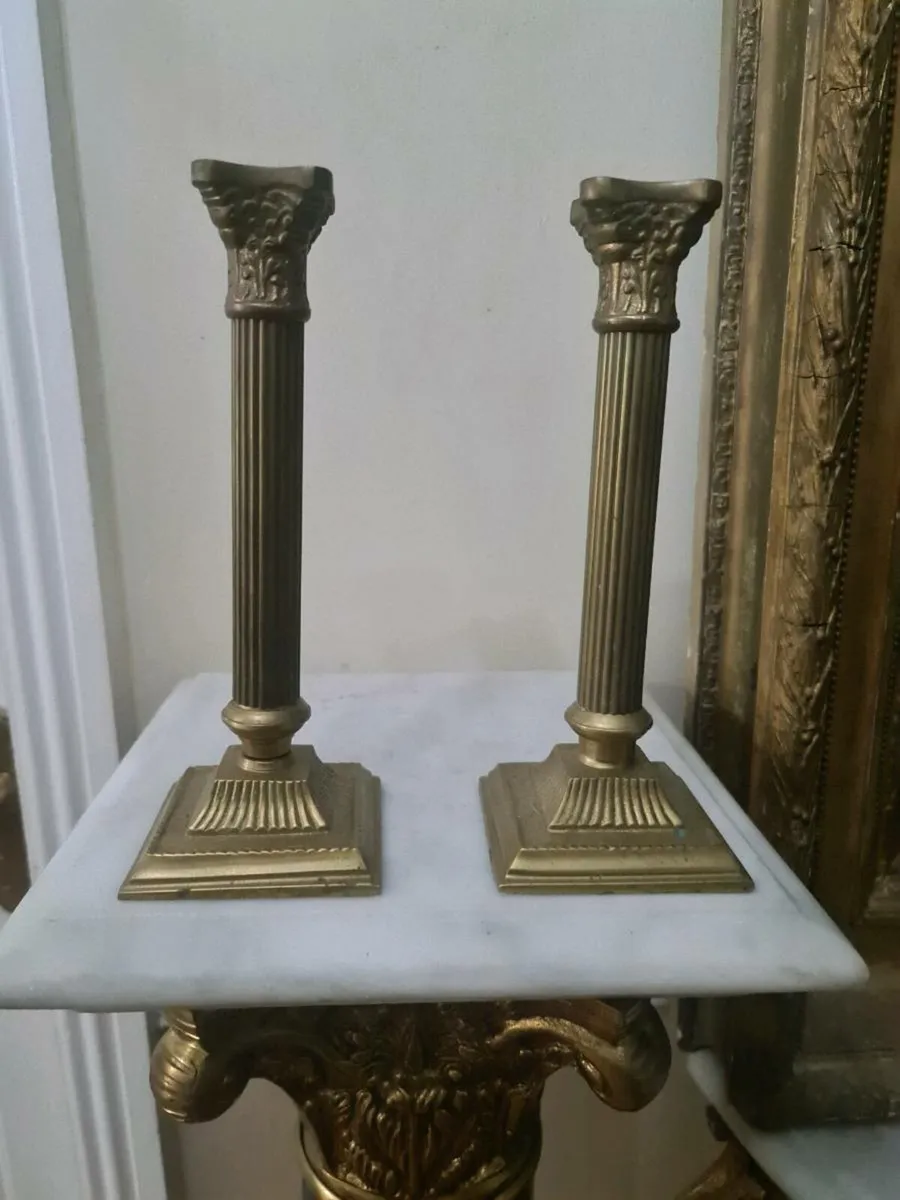 Antique Brass corinthian candle holders postage av - Image 1