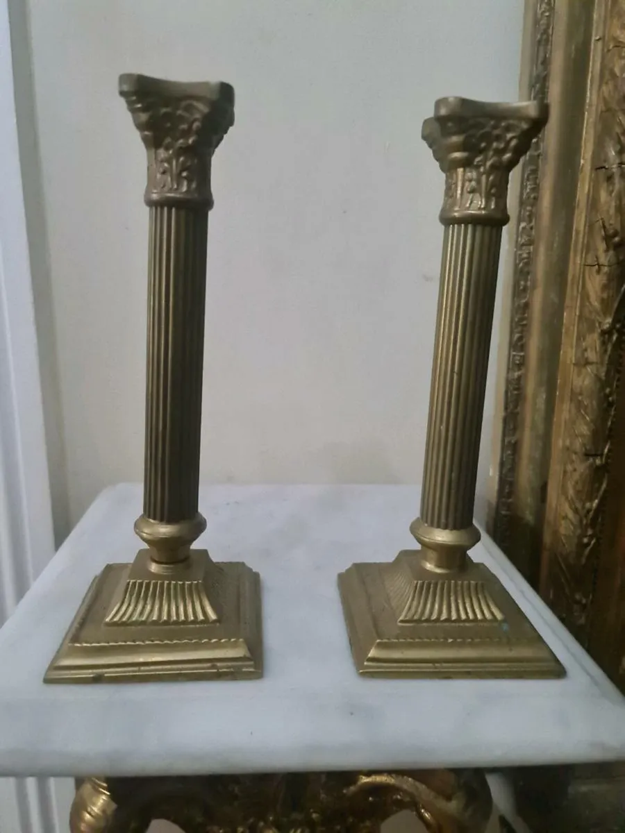 Antique Brass corinthian candle holders postage av - Image 2