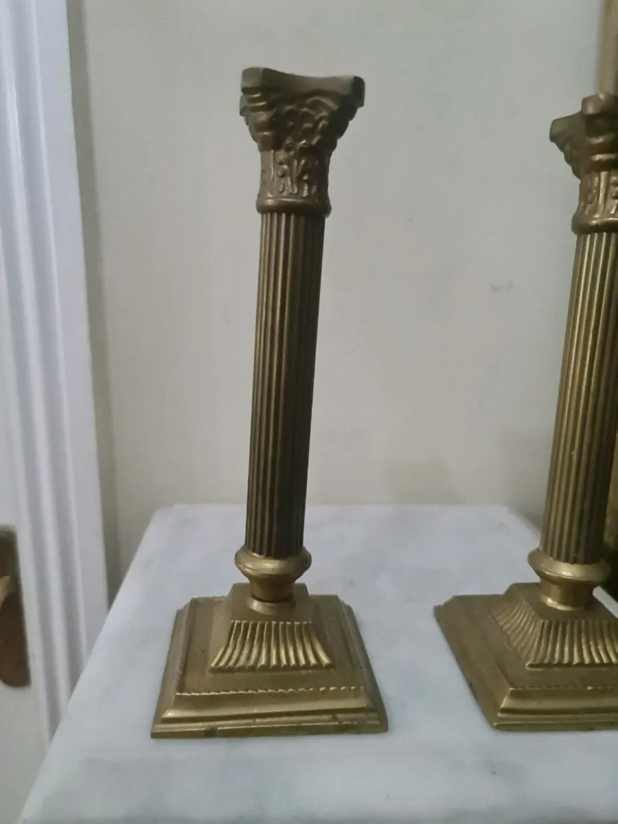 Antique Brass corinthian candle holders postage av - Image 3