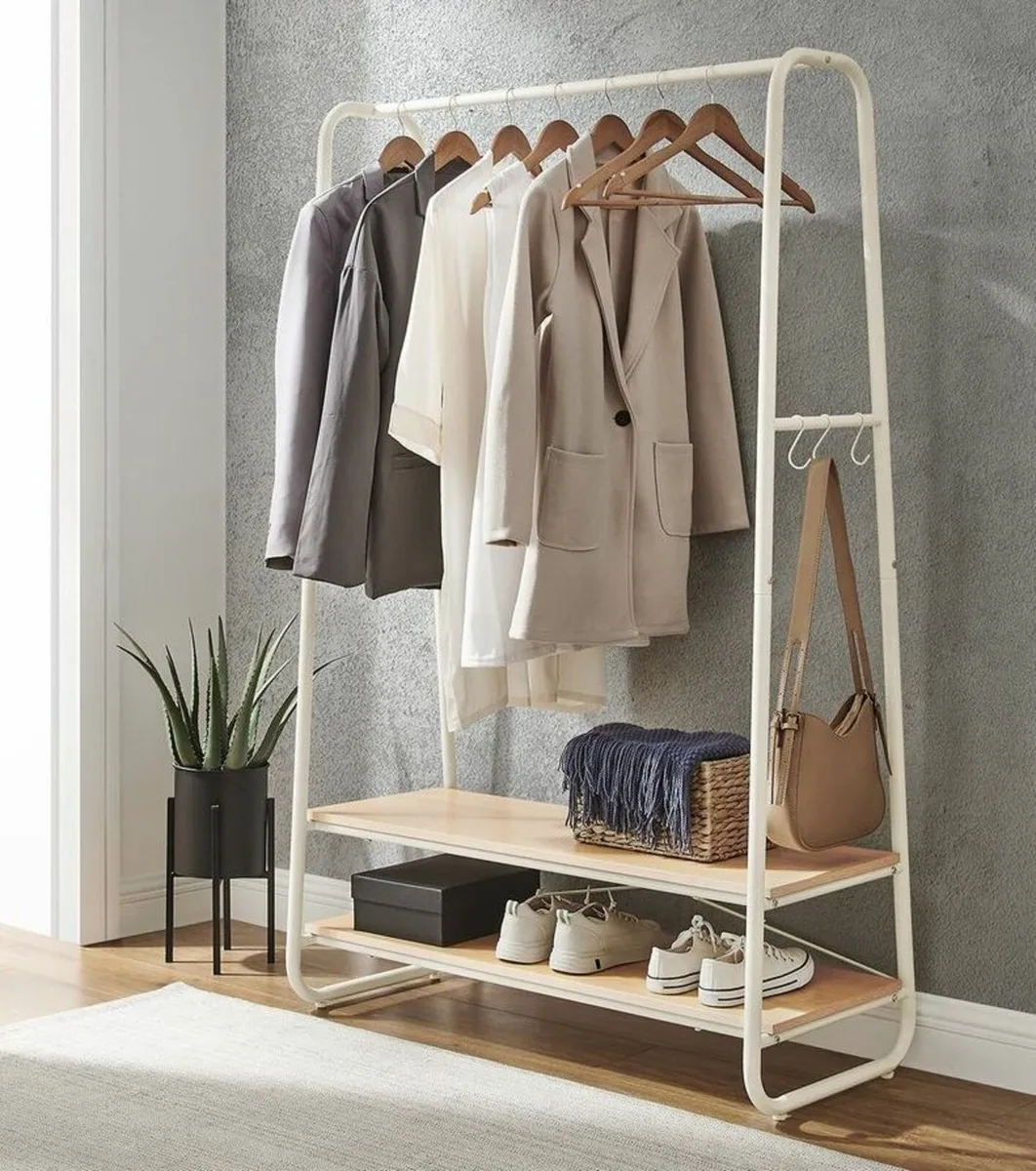 New Industrial Clothes Rail (Oak, white) FREE P&P - Image 1