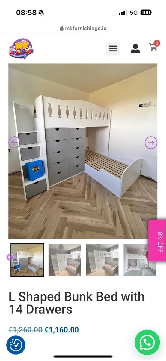 L shape Bunk Bed With 14 Drawer Storage - Image 1