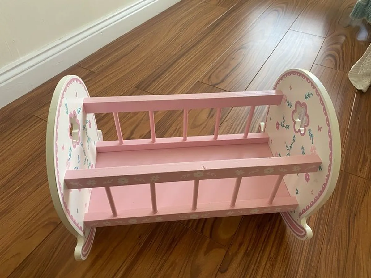 Dolls Wooden Cot & High Chair - Image 1
