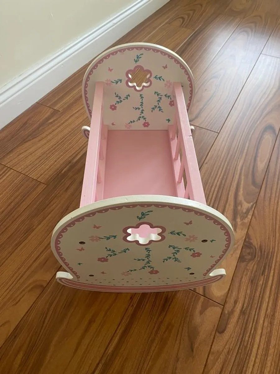 Dolls Wooden Cot & High Chair - Image 2