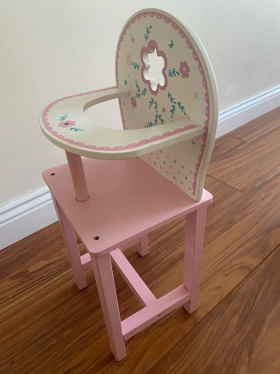 Dolls Wooden Cot & High Chair - Image 4