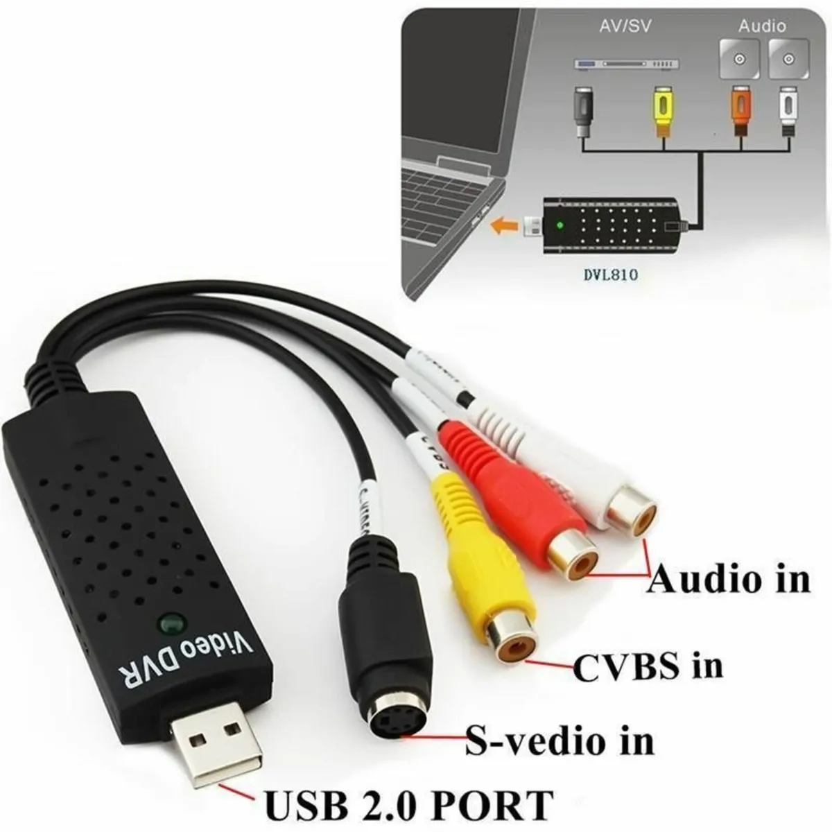 NEW VHS to DVD Converter adapter USB 2.0 to 3 RCA