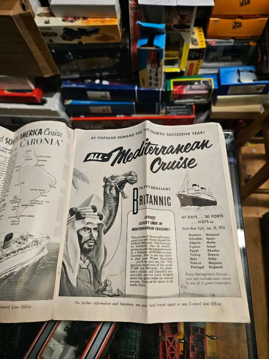 Vintage Cunard Line Cruise Time Table Schedule 195 - Image 4