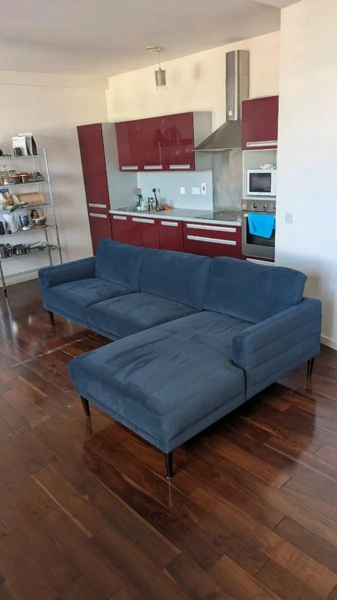 Blue Velvet Corner Sofa - Nearly New - Image 2