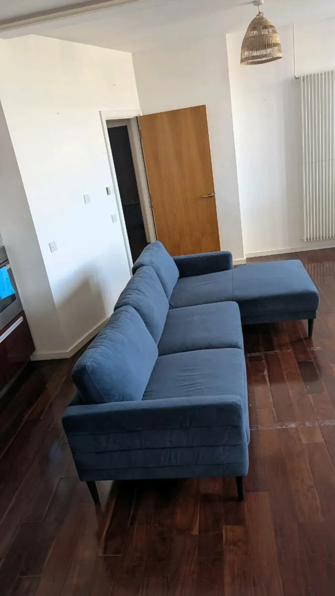Blue Velvet Corner Sofa - Nearly New - Image 3