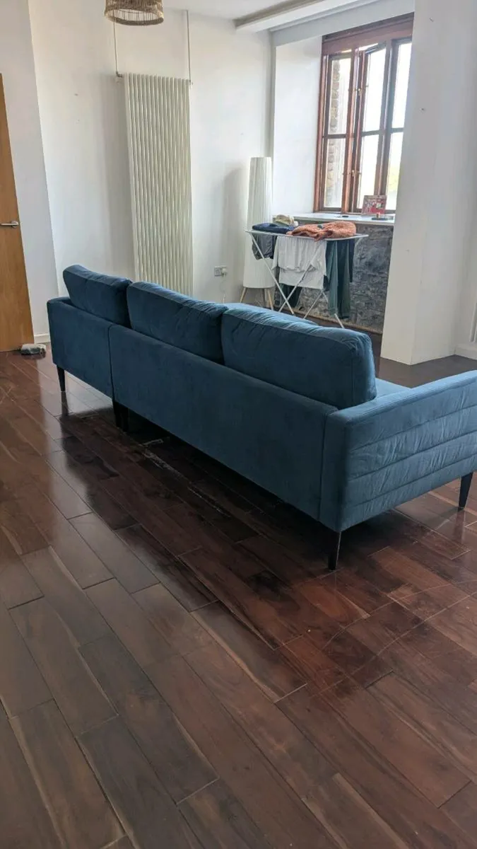 Blue Velvet Corner Sofa - Nearly New - Image 4