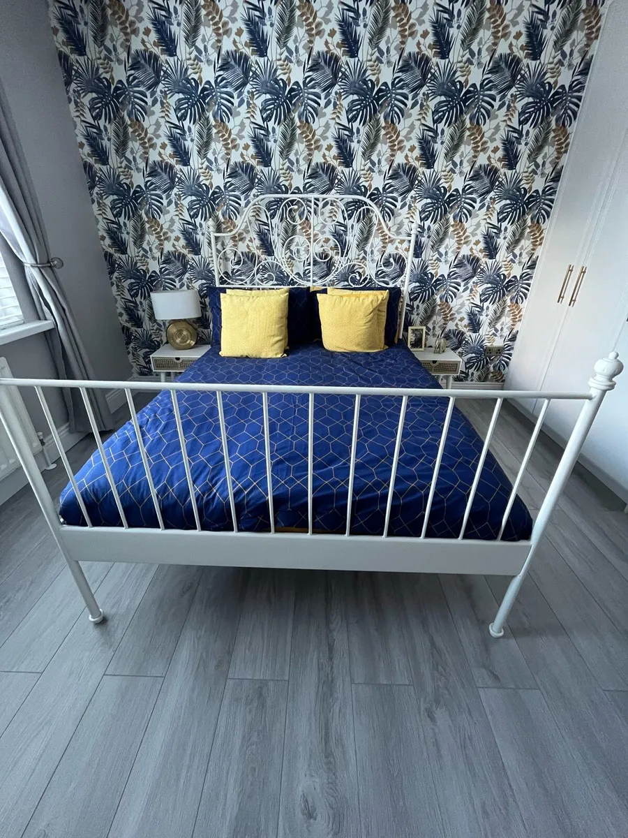 White metal bed frame and mattress for sale