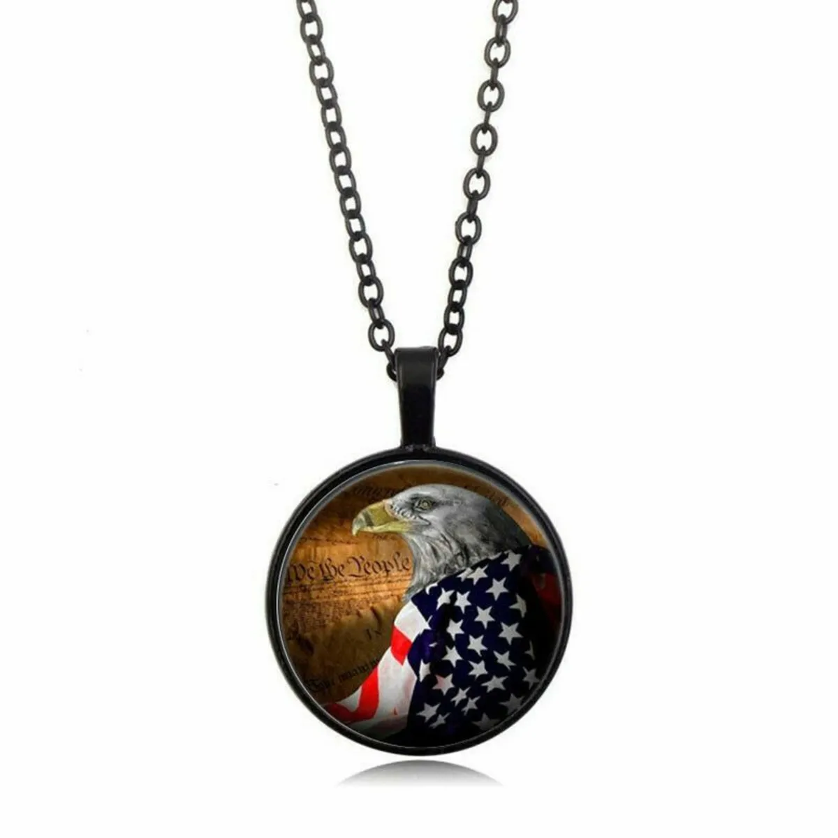 Eagle and American Flag Photo black Cabochon Glass
