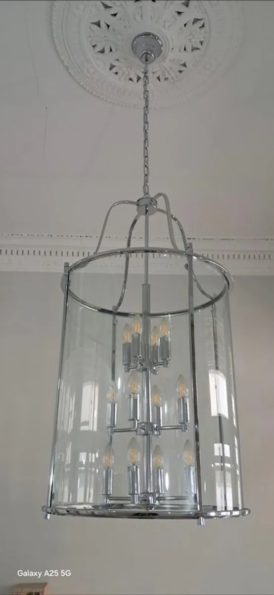 Grande 8 and 12 light celing pendent chrome lanterns - Image 2