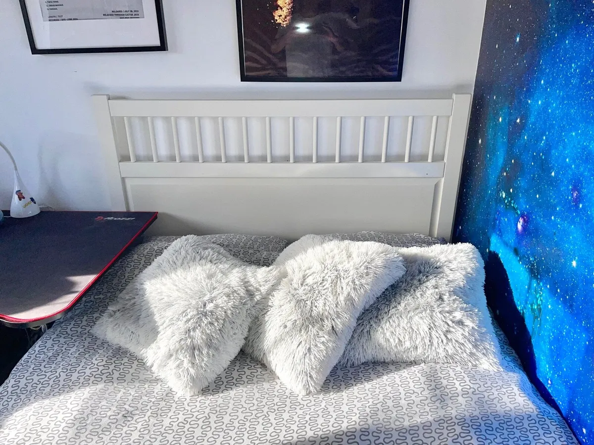 IKEA HEMNES bed frame with slats and mattress - Image 1