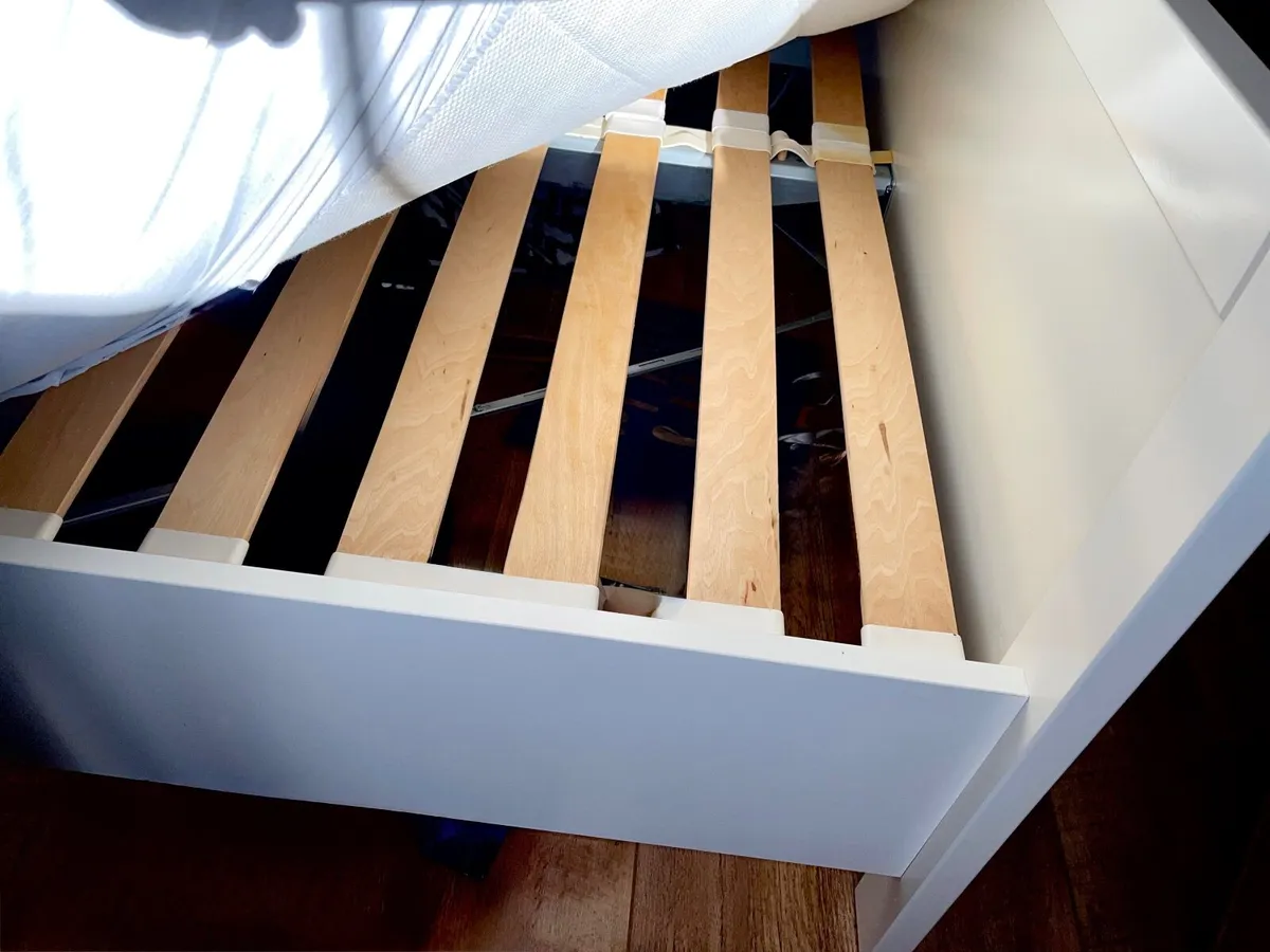 IKEA HEMNES bed frame with slats and mattress - Image 3