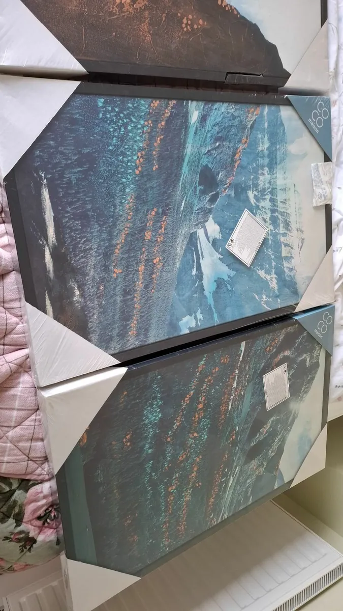 Set of 3 large framed canvas wall art pieces - Image 1