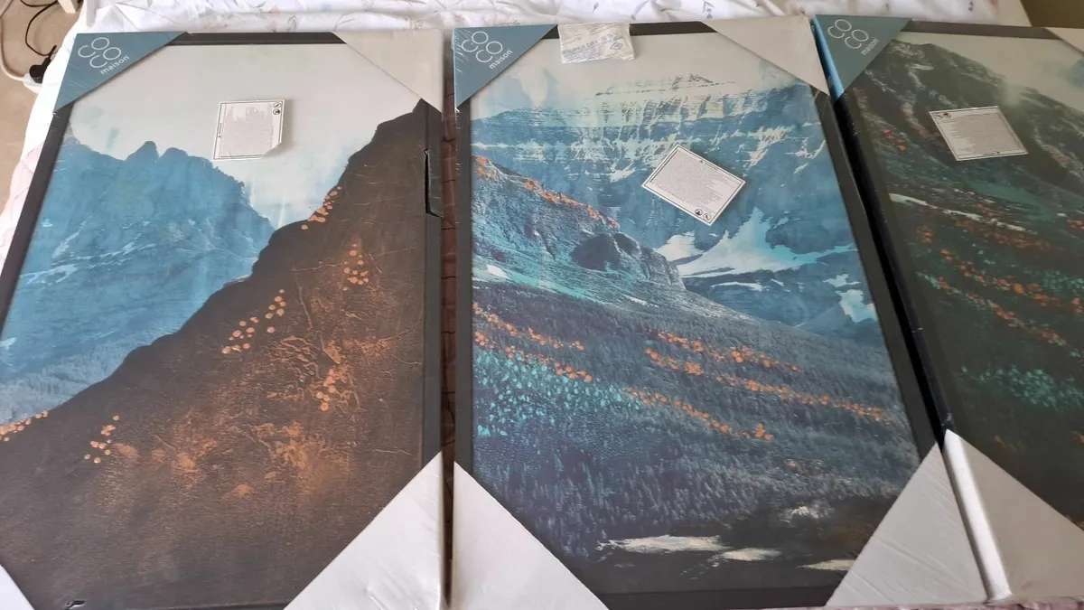 Set of 3 large framed canvas wall art pieces - Image 2