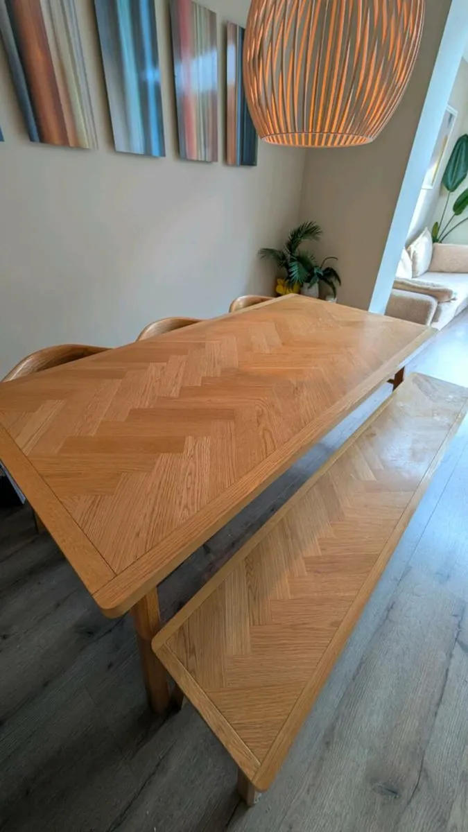 Oak Dining Table & Bench - Image 1