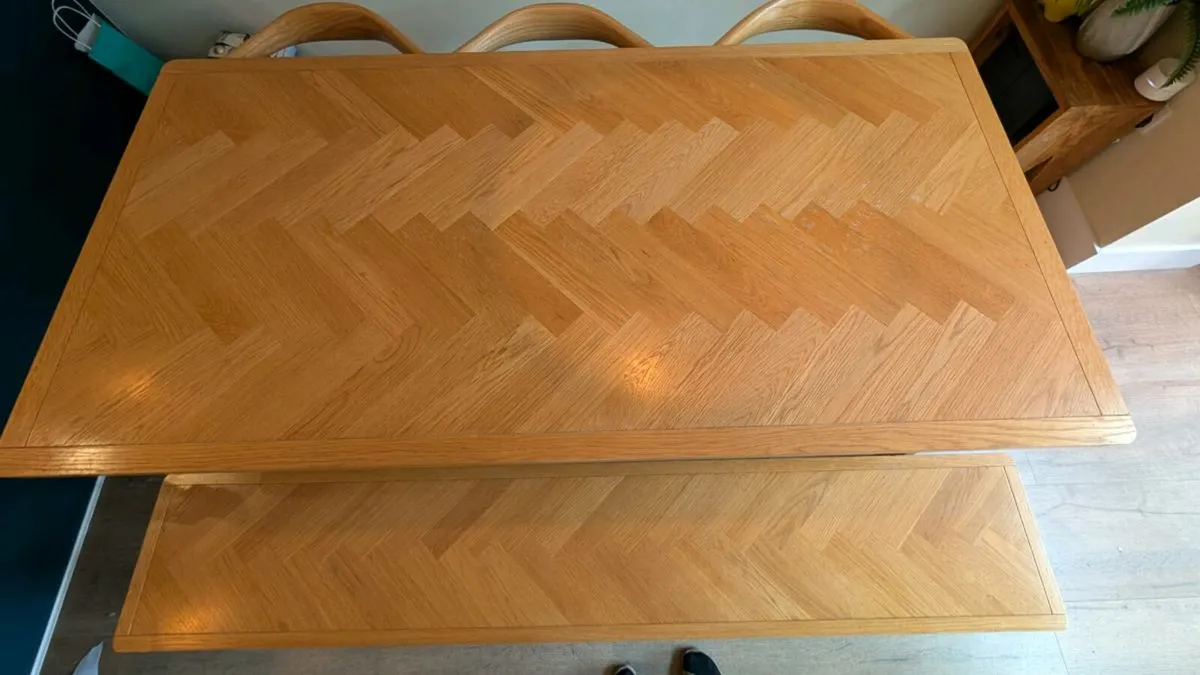 Oak Dining Table & Bench - Image 2