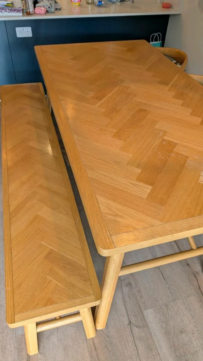 Oak Dining Table & Bench - Image 4