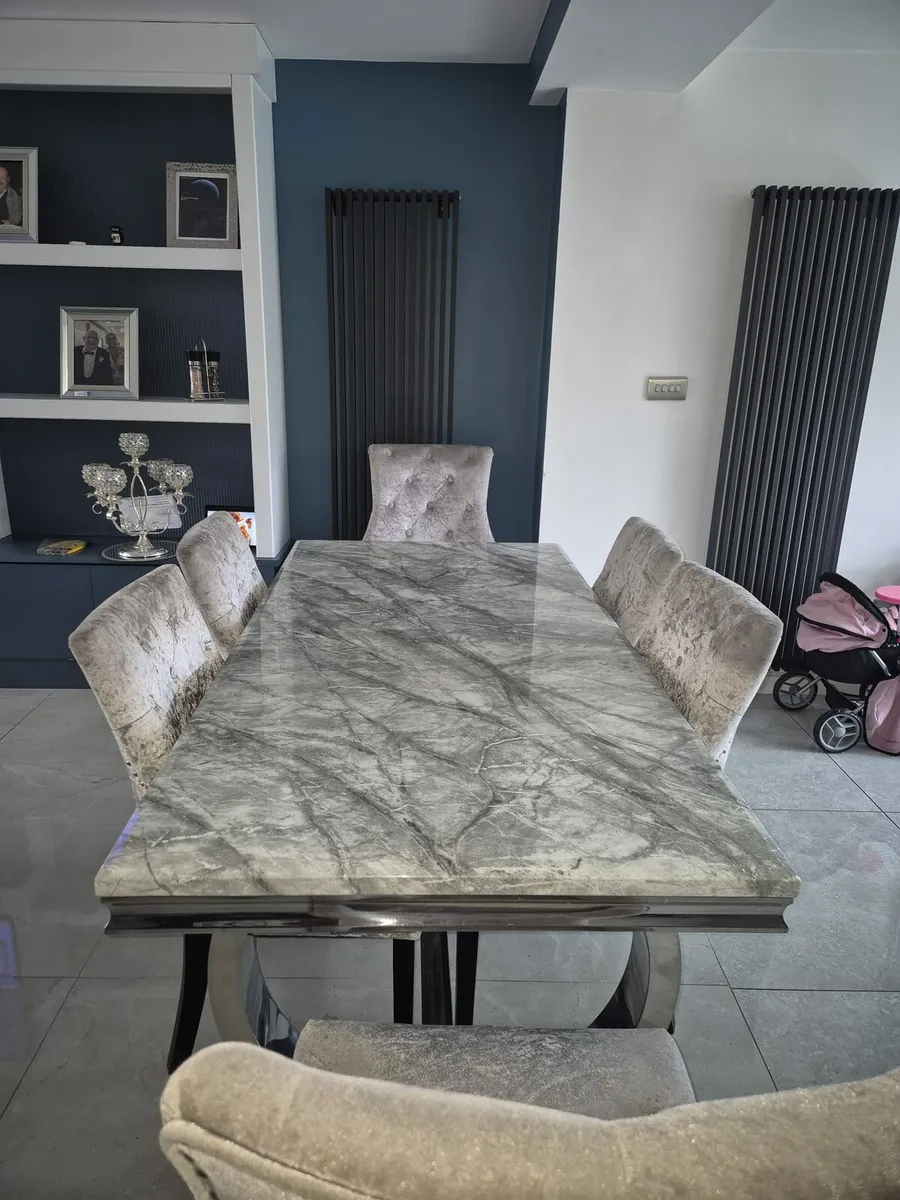 Grey Marble Dining Table + Chairs - Image 2