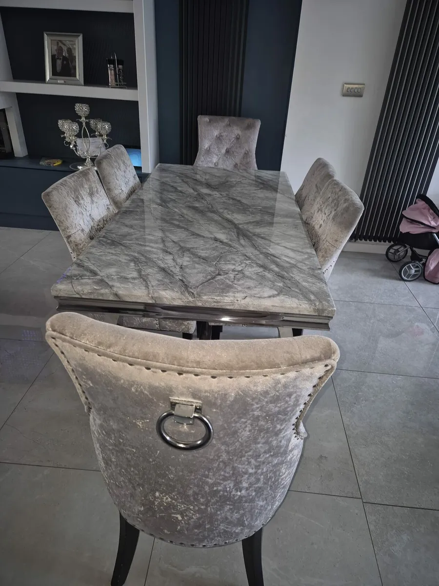 Grey Marble Dining Table + Chairs - Image 3