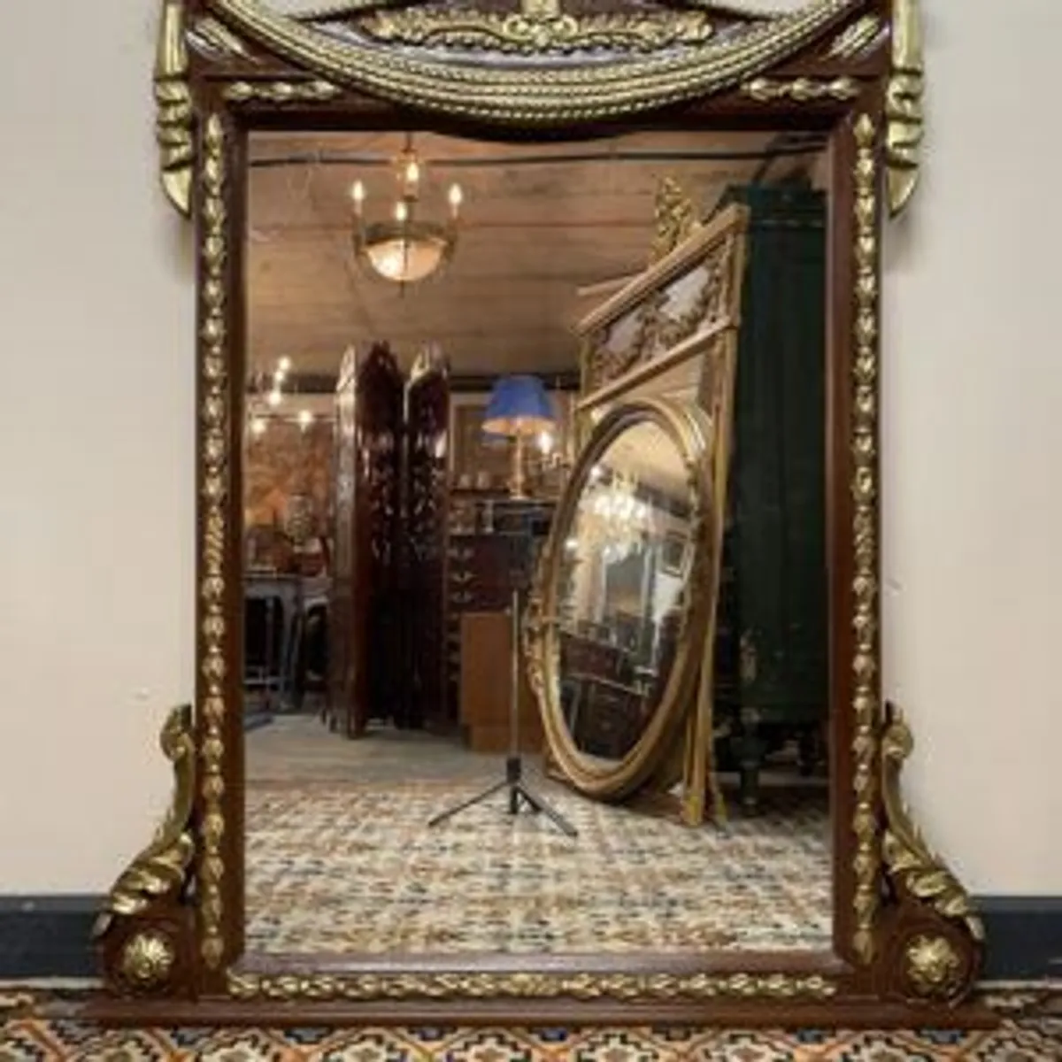 Louis XVI Style Parcel Gilt and Painted Overmantel Mirror - Image 1
