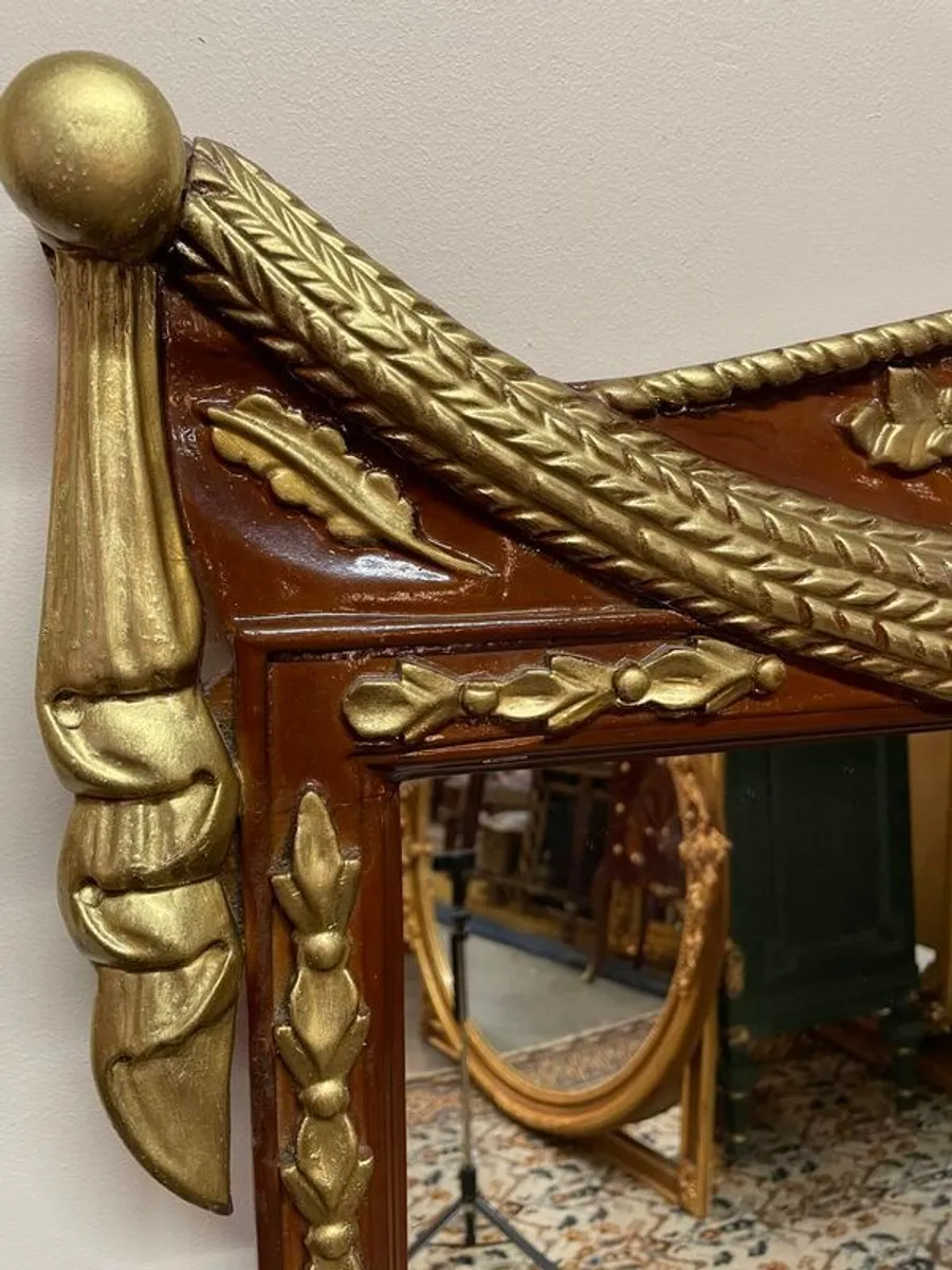 Louis XVI Style Parcel Gilt and Painted Overmantel Mirror - Image 2