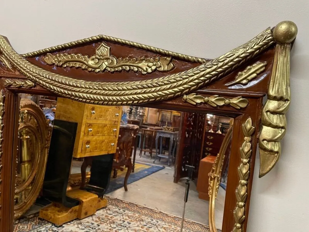 Louis XVI Style Parcel Gilt and Painted Overmantel Mirror - Image 3